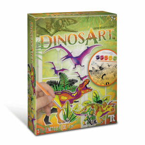 TOYNAMICS  DinosArt Fensterbilder  Bastelset, für 3 Dinosaurier-Anhänger, Inhalt: 9 Formen zum Bemalen,, 5 Glasfarben, ein Pinsel, Saugknöpfe und Schnur,, ab 7 Jahren, Toynamics