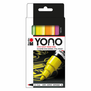MARABU  Acrylmarker Marker YONO  4er 1,5-3mm 4 Neonfarben, Rundspitze, Inhalt: je1x NEON-Grün, NEON-Gelb,, NEON-Orange, NEON-Pink, wasserbasiert, Marabu