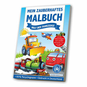 MEDIA  Mein Zauberhaftes Malbuch  Welt der Fahrzeuge, extra große, abwechslungsreiche Motive mit klaren Konturen,, schult die Konzentration, Koordination und Wahrnehmung,, 64 Seiten im A4 Format, Der Blaue Engel,, ab 3 Jahren, Media Verlag