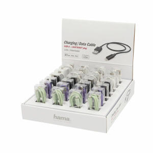 HAMA GMBH  USB Kabel Lightning 0,75m  4fach sortiert, schwarz, weiß, lila, grün,, zum Laden und Synchronisieren von Geräten,, Micro USB auf Lightning, Hama