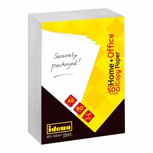 IDENA  Idena Kopierpapier A5  500 Blatt weiß 80g, holzfrei, für Tintenstrahldrucker (Inkjet),, Farblaser-/Laserdrucker