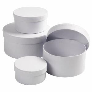 CREATIV COMPANY  Schachteln rund 4er  8 bis 14cm weiß, 4 Größen, 8 x 4 cm, 10 x 5 cm, 12 x 6 cm, 14 x 7 cm,, aus Karton