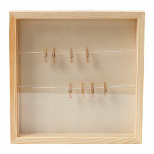 CREATIV COMPANY  3D Rahmen  23x23cm, mit 2 Leinen, 8 kleinen Wäscheklammern,, Schiebedeckel aus transparentem Plexiglas