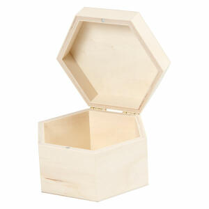 CREATIV COMPANY  Holzkiste 12x10,5x7,5cm  sechseckig, aus hellem Holz mit Magnetverschluß