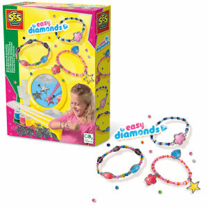 SES DEUTSCHLAND  SES Easy Diamonds  Armbänder Set, Inhalt: 9 Charm Anhänger, Kristallpulver,, 3 Farblösungen (gelb, blau, rosa), 3 Messbecher,, 3 Pipetten, Messlöffel, elastisches Band,, Perlenmischungen, Anleitung, ab 6 Jahren