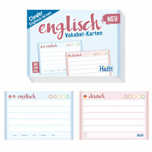 HAEFFT-VERLAG  Vokabelkarten A5 200er  Englisch 2seitig, deutsch-englisch, eine Farbe pro Seite,, englisch blau, deutsch rot,, mit Kästchen zur Bestimmung der Wortart, Häfft