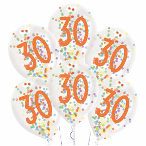 Latexballons 6er Zahl 30  Konfetti Füllung 27,5cm, Amscan