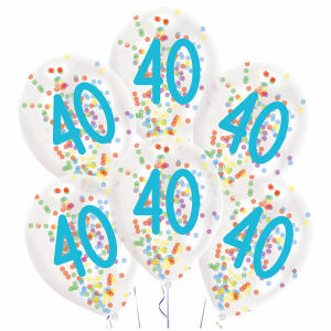Latexballons 6er Zahl 40  Konfetti Füllung 27,5cm, Amscan