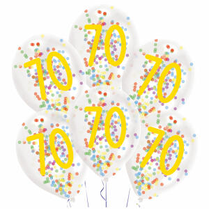 Latexballons 6er Zahl 70  Konfetti Füllung 27,5cm, ab 3 Jahren, Amscan