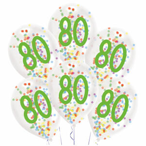 Latexballons 6er Zahl 80  Konfetti Füllung 27,5cm, Amscan