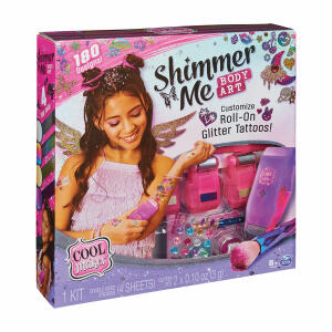Shimmer Me Body Art  Studio, Inhalt: 150+ Motive, 1x Folienroller, 4x Folienkartuschen,, 2x Glitzercontainer, 1x Bogen mit Juwelen,, 1x Glitzerpinsel, ab 8 Jahren, Amigo