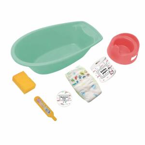 Heless Badewannenset  Pinguin mint, Badewanne 40,5 x 23 x 13 cm, Schwämmchen, Badethermometer,, Töpfchen, Windel, Toilettenpapier, Cremedose