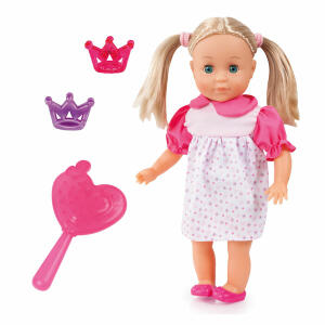 Bayer Charlene Puppe 33cm  33cm weiß pink sortiert, 33cm Weichkörperpuppe, mit Schlafaugen, macht 50, Babygeräusche, lange blonde Haare, inklusive Kamm und, Haarclips, 130x70x330mm, 3 Batterien LR44 enthalten, ab 3, Jahren