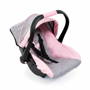 Bayer Puppen Autositz  mit Dach rosa grau, für Puppen bis 46cm, Sonnendach schützt vor Witterungen,, stabiler Halt, integrierter Gurt, ergonomischer Griff,, 480x325x460mm, ab 3 Jahren