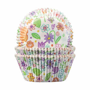 Backförmchen 50x25mm 60er  Blumenwiese, ideal für Kindergeburtstage und Partys,, geeignet zum Backen von Muffins im Backofen,, backfest bis 220°C, fettdicht, lebensmittelecht,, dekorativ Demmler
