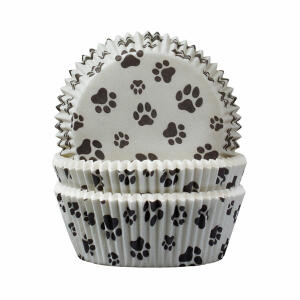 Backförmchen 50x25mm 60er  Pfötchen grau, ideal für Kindergeburtstage und Partys,, geeignet zum Backen von Muffins im Backofen,, backfest bis 220°C, fettdicht, lebensmittelecht,, dekorativ Demmler