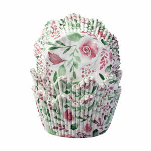Backförmchen 50x38mm 40er  Rosen rosa grün, ideal für Kindergeburtstage und Partys,, geeignet zum Backen von Muffins im Backofen,, backfest bis 220°C, fettdicht, lebensmittelecht,, dekorativ Demmler