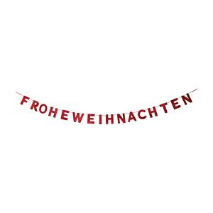 Girlande 190cm Schriftzug Frohe Weihnachten Holz, 190x10x0,7 cm, rot,