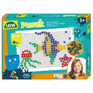 Lena Mosaik Set groß  260er transparent 10 mm, bestehend aus 260 bunten, 10 mm großen Steckern inkl., Aufbewahrungsbeutel und Steckplatte: 28 x 19,5 cm. TÜV, zertifiziert, ab 3 Jahren, Simm Spielwaren