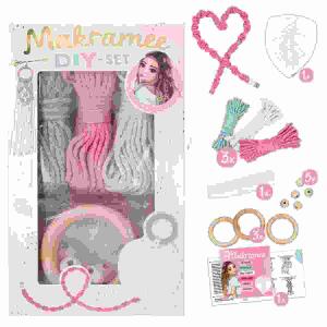 TOPModel Makramee Set  mit 3 Kordelknäulen je 8 m und 3 mm Stärke,, in blau, pink und natur, Schritt-für-Schritt-Anleitung., ab 6 Jahren, Depesche