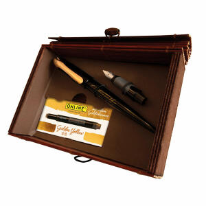 Schreibset Best Writer  Air Black Rose, mit jeweils 2 Federstärken 1,4mm und 0,8mm,, inklusive Kombipatrone Golden Yellow und Geschenkkarten A6,, in natürlicher Bambus Box, Online