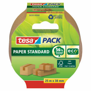 Paketband ecoLogo  Standard 25mx38mm braun, Papierklebeband aus 56% biobasiertem Material,, Umweltfreundlich, gut haftend, tesa
