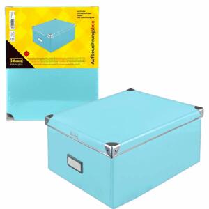 Idena Box türkis FSC-Rec  mit Deckel 36x28x17cm, Aufbewahrungsbox faltbar, Karton/Metall