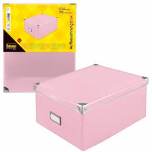 Idena Box pink FSC-Rec  mit Deckel 36x28x17cm, Aufbewahrungsbox faltbar, Karton/Metall