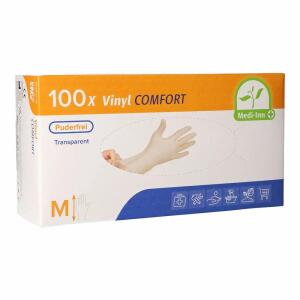 Vinylhandschuhe M 100er  puderfrei transparent, latexfreie Einmalhandschuhe, unsteril, beidhändig tragbar,, Stulpe mit Rollrand, hohes Tastempfinden