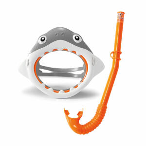Schnorchelset Shark  von Intex, Taucherbrille im Hai Design mit Schnorchel,, Brille aus hypoallergenen PVC,, verstellbares Kopfband an der Brillenrückseite am Kopf,, hochfestes Sichtglas,, Schnorchel mit breitem Rohr zum einfachen Ein- und Ausatmen,, Mund