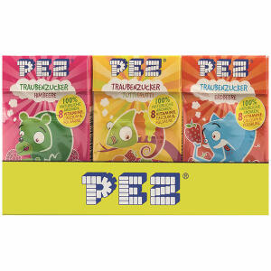 PEZ Traubenzucker  Premium 45g, Traubenzucker in verschiedenen Geschmacksrichtungen,