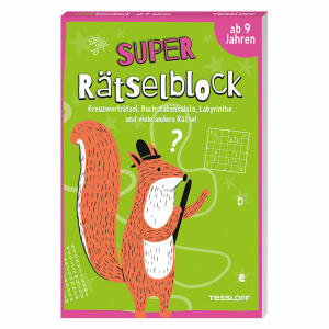 Super Rätselblock  ab 9 Jahren, Beschäftigungsheft, Kreuzworträtsel, Buchstabensalate,, Labyrinthe und viele andere Rätsel,, von Stefan Heine,, 128 Seiten, Tessloff
