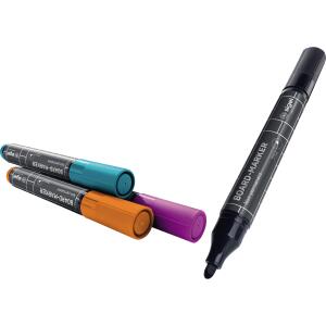 SIGEL BA011 Board-Marker - trocken und feucht abwischbar - schwarz/türkis/magenta/orange - Rundspitze - 2-3 mm - 4 Stück - für weiße Glas-Magnettafeln, Whiteboards und Flipcharts