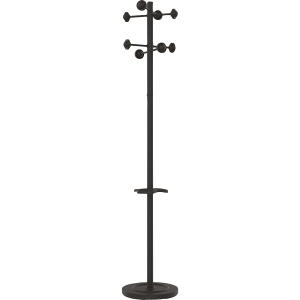 Unilux ACCUEIL Garderobenständer schwarz, 8 Kleiderhaken, drehbarer Kopf, Schirmhalter, 175 cm hoch, 34 cm Durchmesser, Montage ohne Werkzeug