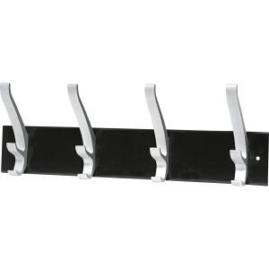 Unilux Wandgarderobe CYPRES schwarz-alugrau, 4 dreifach Kleiderhaken, Befestigungsmaterial inklusive, H 15 x L 45 x B 9 cm