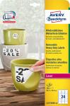 Avery Zweckform L4773REV-20 Wetterfeste Etiketten (A4, 480 Stück, ablösbar, 33,9 x 63,5 mm) 20 Blatt weiß