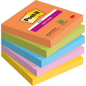 Post-it Haftnotizblock Boost - 76 x 76 mm, 5x 90 Blatt, sortiert