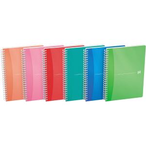 OXFORD Office Spiralbuch "MyColours" A5, kariert 5 mm, 90 Blatt, Optik Paper®, mit transluzentem PP-Deckel, 5er-Packung mit 4 Farben