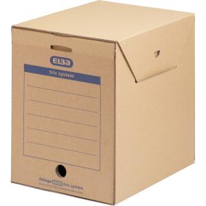 ELBA Sammelcontainer "tric system maxi" (236x333x308 mm), für Ordnerfüllungen und Papier aller Art, mit Verschlusslasche, Archivaufdruck und Griffloch, allseitig geschlossen, aus stabiler Wellpappe, für DIN A4, naturbraun