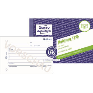Avery Zweckform 1255 Quittung inkl. MwSt. Recycling - A6 quer, MP, BL, 2x 50 Blatt