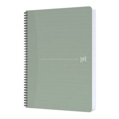 OXFORD Office Spiralbuch “My Rec’Up” A4, liniert 6 mm, 90 Blatt, Recycled Optik Paper®, Cover aus CupcyclingTM Material, graue Doppelspirale, SCRIBZEE® kompatibel,