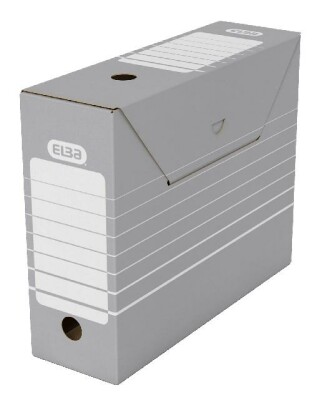 ELBA Ablageschachtel "tric", für Ordnerfüllungen oder Systemregistraturen ohne Reiter, mit Verschlusslasche, Archivaufdruck und zwei Grifflöchern, allseitig geschlossen, aus stabiler Wellpappe, für DIN A4, grau/weiß