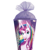 Motiv-Schultüte Einhornportrait 85cm eckig Rot(h)-Spitze Tüllverschluss