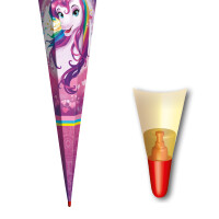 Motiv-Schultüte Einhornportrait 85cm eckig Rot(h)-Spitze Tüllverschluss