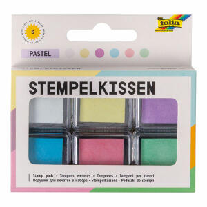 Stempelkissen 6er Set  pastell 6 Farben, Packungen mit 6 Stempelkissen 24x24 mm, farbig sortiert,, schnelltrocknende Dye-Tinte, Folia MAX BRINGMANN