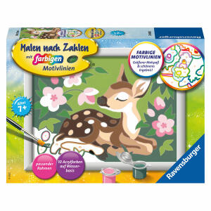 Malen nach Zahlen Bild  180x130mm Kleines Reh, Ravensburger Bild mit Rahmen Serie E 10 Acrylfarben, ab 7 Jahren RAVENSBURGER