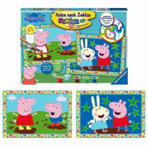 Malen nach Zahlen Bild  Peppa Pig, Ravensburger Bild mit Rahmen Serie Junior 5 Farben, ab 5 Jahren RAVENSBURGER