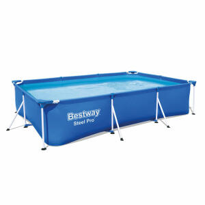 Bestway Stahlrahmenpool  Steel Pro ca.300x201x66cm, blau, eckig, robuster und stabiler Stahlrahmen, ohne Pumpe,, Poolfolie aus widerstandsfähigem,, 3-lagigem DuraPlus Material, mit Korrosionsschutz BESTWAY INTERN.