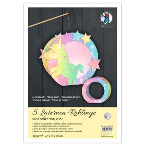 Ursus 1280002 - Laternen Rohlinge rund, Feenstaub Design, ca. 22 x 21 x 10 cm, 5 Stück, aus Fotokarton 300 g/qm, gelasert, für Kinder, zum Basteln von Laternen, ideal für den nächsten Laternenlauf