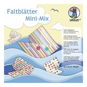 Ursus 3005599F Faltblätter Mini Mix, ca. 15 x 15 cm, 80 g/qm, 120 Blatt, sortiert in 10 Designs, mehrfarbig